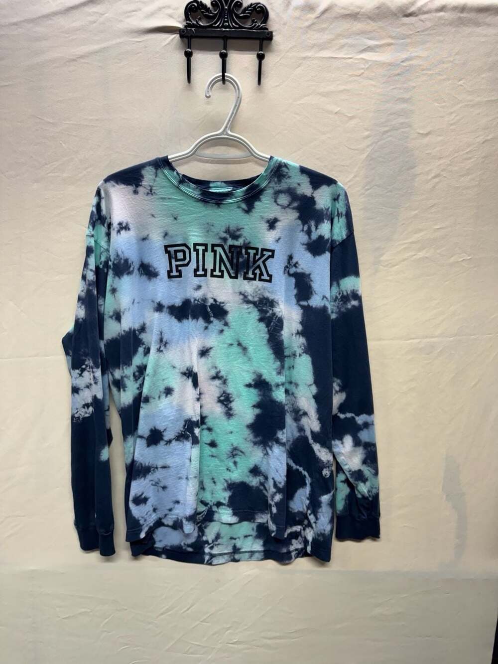 Victoria's Secret PINK Blue Teal Tie-Dye Long Sleeve Campus Tee